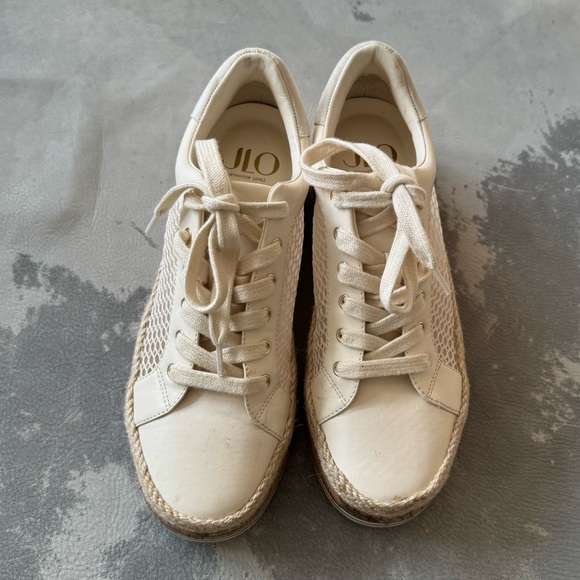 JLO ivory white sneakers mesh net cork flatform platform sz 7 - Picture 4 of 6